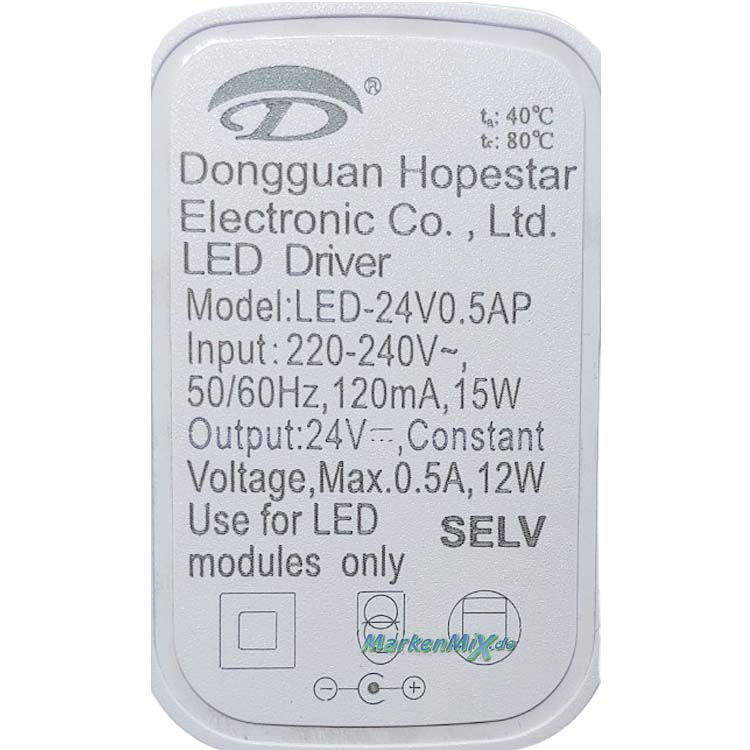 Trio Leuchten Ersatz-Stecker-Netzteil 12W LED Driver Hopestar LED-24V0.5AP für LED Tischleuchte Norris 545210131