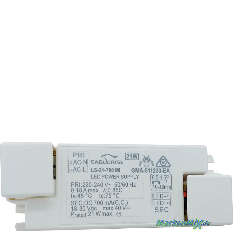 Trio Leuchten Ersatz-Treiber Eaglerise LS-21-700MI LED Driver für Serie Clapton 21W Trafo zu Deckenleuchte 821430405 Netzteil LED-Treiber Nachfolger von LS-20-700LI1 Ersatzteil Trio-Lighting Arnsberg LS-21-700 MI Netzgerät 4017807220919 