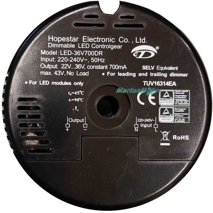Trio Leuchten Ersatz-Treiber Dimmable LED Controlgear Hopestar LED-36V700DR ür LED Pendelleuchte Big Apple 329710106 Netzteil LED-Treiber Ersatzteil Trio-Lighting Arnsberg Netzgerät 4017807242539