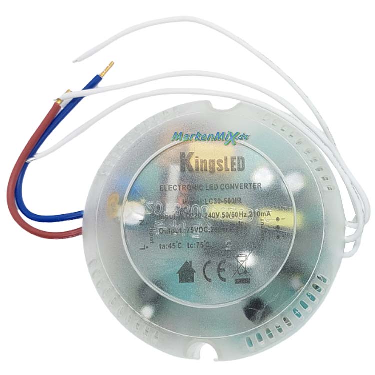 RL Reality-Leuchten Ersatz-LED-Trafo für Deckenleuchte Atria Netzteil LED-Treiber für R67041900 Netzgerät Ersatzteil Reality-RL-Trio-Lighting Arnsberg Driver KingsLED Electronic LED Converter LC30-500IR Rundtrafo 4017807477153 