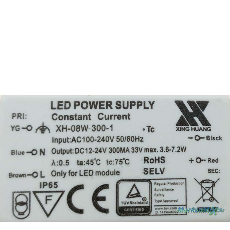Trio Leuchten Ersatz-Treiber Xing Huang XH-08W-300-1 Driver für LED Serie Mitchell LED Driver zu Außen-Wandleuchte 273360142 Netzteil LED-Treiber Ersatzteil Trio-Lighting Arnsberg Netzgerät 4017807492750
