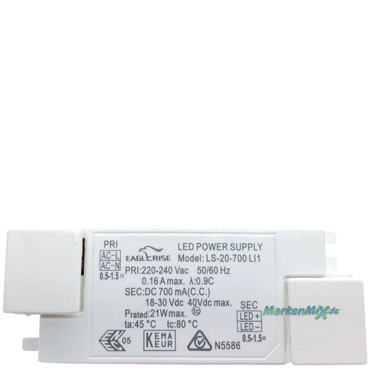 Trio Leuchten Ersatz-Treiber für LED Serie Gianni 21W Driver zu Wandleuchte 283770106 Netzteil LED-Treiber für 283770132 Ersatztrafo zu Ersatzteil Trio-Lighting Arnsberg Trafo Eaglerise LS-20-700LI1 Netzgerät 4017807508079