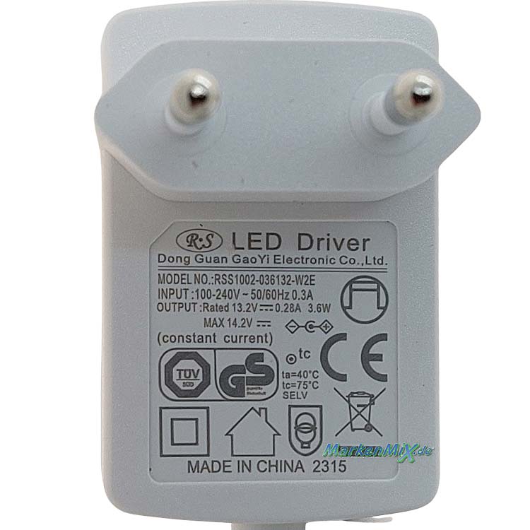 RL Reality Leuchten Ersatz-Stecker-Netzteil RS RSS1002-036132-W2E LED Driver für Serie Berry Tischleuchte R22191201 Netzteil LED-Treiber Ersatzteil RL-Reality-Trio-Lighting Arnsberg plug-driver  4017807575071  4017807575064