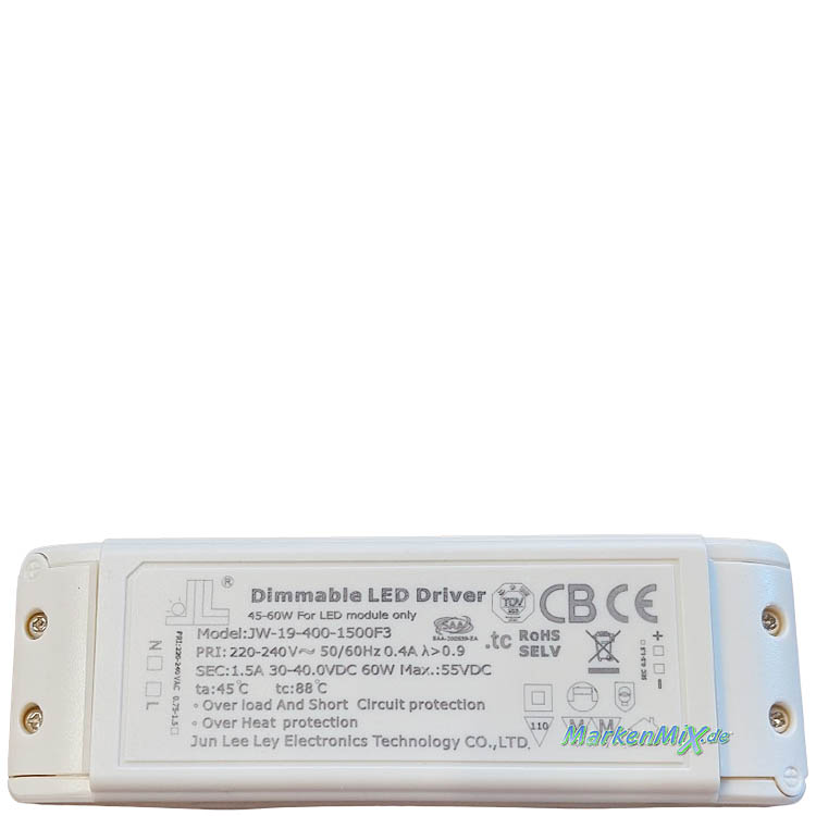 Trio Leuchten Ersatz-Treiber JLL JW-19-400-1500F3 Driver für LED Serie Darvin 60W Trafo zu Pendelleuchte 349119131 / 349119132 / 349119179 Ersatzteil Trio-Lighting Arnsberg 4017807616064  4017807616057  4017807616071