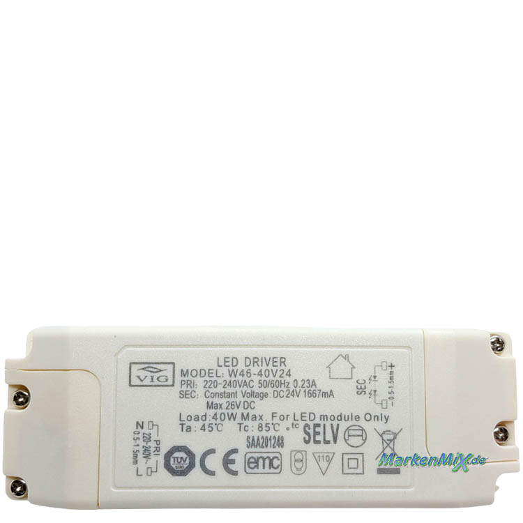Trio Leuchten Ersatz-Trafo für LED Serie Coventry 40W Netzteil zu Pendelleuchte 371710142 LED-Treiber für Trio 371710187 Ersatztrafo Ersatzteil Trio-Lighting Arnsberg Trafo VIG W46-40V24 Driver Netzgerät 4017807456608 