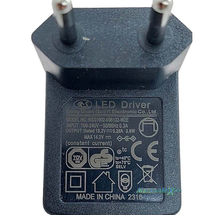 RL Reality Leuchten Ersatz-Stecker-Netzteil RS RSS1002-036132-W2E LED Driver für Serie Berry Tischleuchte  R22191201 / R22191287 Netzteil LED-Treiber Ersatzteil RL-Reality-Trio-Lighting Arnsberg plug-driver  4017807575071  4017807575064