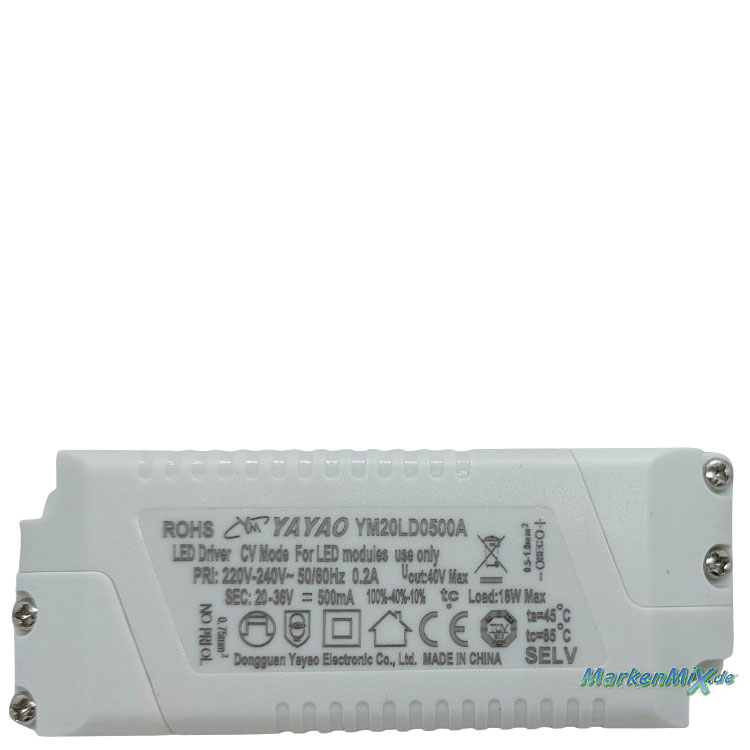 Trio Leuchten Ersatz-Treiber Yayao YM20LD0500A Driver 18W für Wandleuchte Barca 241110131 / 241110132 Netzteil LED-Treiber Ersatzteil Trio-Lighting Arnsberg Netzgerät 4017807572193  4017807572209