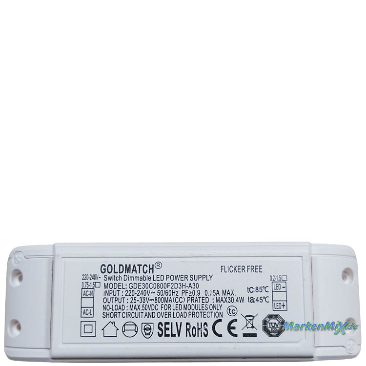 Trio Leuchten Ersatz-Treiber Goldmatch GDE30C0800F2D3H-A30 Trafo für LED Serie Cardona 30,4W Driver zu 349614531 / 349614532 / 649614531 / 649614532 