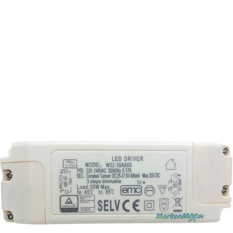 Trio Leuchten Ersatz-Treiber für LED Serie Indira 30W Netzteil zu Deckenleuchte 674610707 Netzteil LED-Treiber zu 674610707 Ersatztrafo Ersatzteil Trio-Lighting Arnsberg Trafo VIG W32-30A800 Driver Netzgerät 4017807450224