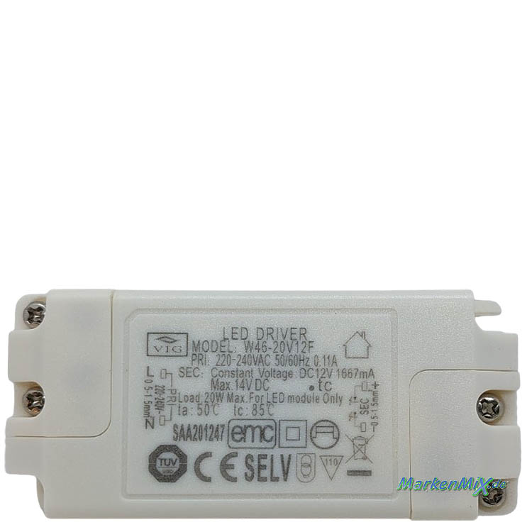 Trio Leuchten Ersatz-Treiber VIG W46-20V12F Driver 20W zu Stehleuchte Nandor Netzteil LED-Treiber zu 475310307 / 475310379 Ersatztrafo Ersatzteil Trio-Lighting Arnsberg Trio International Driver Netzgerät 4017807380439  4017807380446