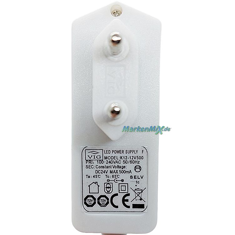 Trio Leuchten Ersatz-Stecker-Netzteil für LED Serie Edge Stecker-Treiber zu Tischleuchte 526810131 Netzteil LED-Treiber für Steckertrafo zu Ersatzteil Trio-Lighting Arnsberg plug-driver VIG K12-12V500 Netzstecker  4017807506488