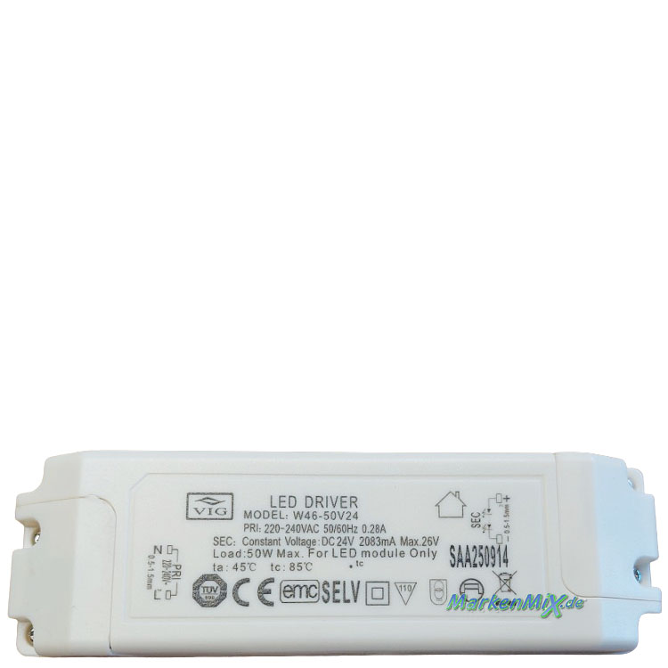 Trio Leuchten Ersatz-Treiber VIG W46-50V24 Driver für LED Serie Caruso 50W Deckenleuchte 648110605 / 648110680 Ersatztrafo Ersatzteil Trio-Lighting Arnsberg Netzteil 4017807612974 4017807612967