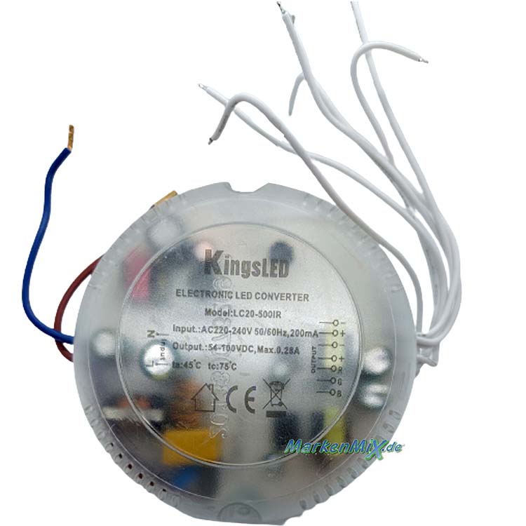 RL Reality-Leuchten Ersatz-LED-Trafo KingsLED LC20-500IR Electronic LED Converter Rundtrafo für Deckenleuchte Kira Netzteil zu R62381100 LED-Treiber Ersatzteil Reality-RL-Trio-Lighting Arnsberg Driver 4017807502893 KingsLED LC20-500IR