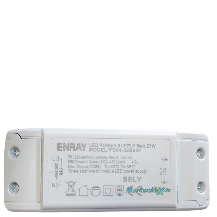 Trio Leuchten Ersatz-Treiber ENRAY YD04-32B600 Trafo für LED Serie Fly 27W Driver zu Deckenleuchte 645610131 / 645610132