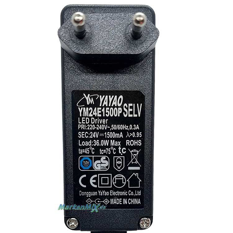 Trio Leuchten Ersatz-Stecker-Netzteil für LED Serie Yara 36W Stecker-Treiber zu Stehlampe 472610531 Netzteil LED-Treiber für 472610531 Steckertrafo zu Ersatzteil Trio-Lighting Arnsberg plug-driver Yayao YM24E1500P Netzstecker 4017807505276
