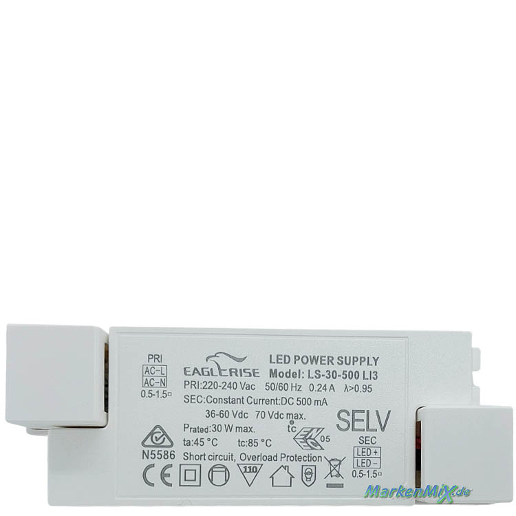 Trio Leuchten Ersatz-Treiber Eaglerise LS-30-500 LI3 LED Driver für Serie Narcos 30W Trafo zu Deckenleuchte 873110407 Netzteil LED-Treiber für 873110431 Ersatztrafo zu Ersatzteil Trio-Lighting Arnsberg Netzgerät 4017807302639 4017807302646