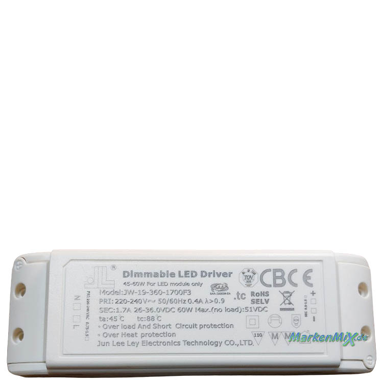 Trio Leuchten Ersatz-Treiber JLL JW-19-360-1700F3 Trafo für LED Serie Cardona 60W Driver zu 349617531 / 349617532 / 649617531 / 649617532 