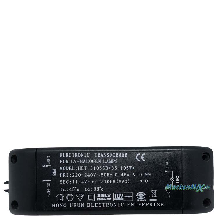 Trio Leuchten Ersatz-Trafo Hong Ueun HET-3105SB Electronic Transformer für LV-Halogen Deckenleuchte 6352101-01 / 6352101-07 Netzteil zu Trio-Lighting Arnsberg Trio International  Netzgerät für Halogenleuchten 