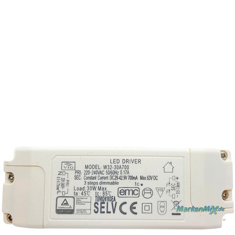 Trio Leuchten Ersatz-Treiber für LED Serie Indira 30W Netzteil zu Deckenleuchte 674610507 Netzteil LED-Treiber zu 674610507 Ersatztrafo Ersatzteil Trio-Lighting Arnsberg Trafo VIG W32-30A700 Driver Netzgerät 4017807385786