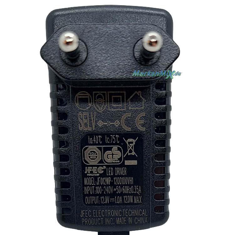 RL Reality Leuchten Ersatz-Stecker-Netzteil JF EC JFEC JF012WP-1200100VH1 für Stehleuchte Leia 12W Netzstecker zu R42571100 Ersatzteil Reality-RL-Trio-Lighting Arnsberg plug-driver LED Driver LPS11V-120-1000-2C Trafo 4017807374933