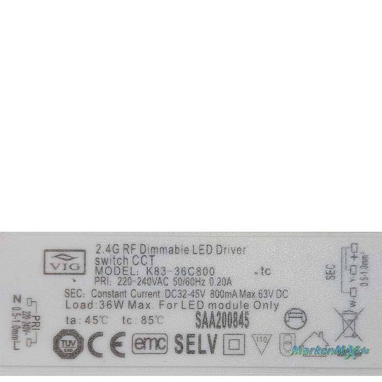RL Reality Leuchten Ersatz-Treiber VIG VIG K83-36C800 für LED Serie Pomp 36W Driver zu Deckenleuchte R67349106