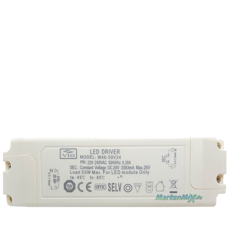 Trio Leuchten Ersatz-Treiber für LED Serie Harriet 50W Driver zu Deckenleuchte 671710742 Netzteil LED-Treiber für Trio 671710779 Ersatztrafo Ersatzteil Trio-Lighting Arnsberg  VIG W46-50V24 Driver Netzgerät